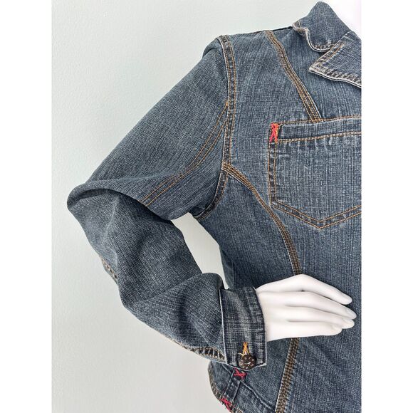 AB Jeans Vintage Y2k Statement Denim Jacket Floral Tapestry Back Panel Medium - Picture 10 of 10